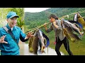 FULL VIDEO: 15 days  -  Single mother traps and catches giant fish to sell. Cooking with kind police