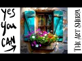 Flower box rustic Window How to paint acrylics for beginners Paint Night at Home