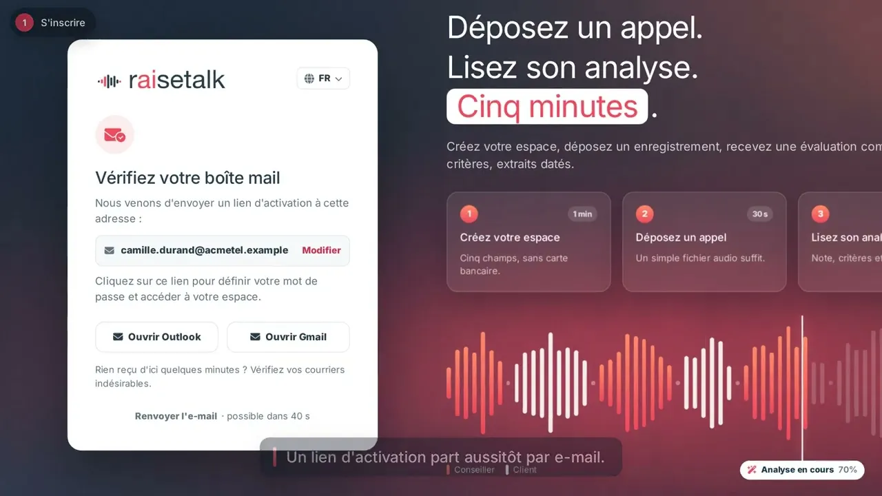 Korte video: de gratis proefperiode van Raisetalk, van inschrijving tot de eerste beoordeelde gesprekken