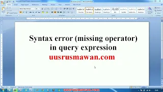 error Syntax error missing operator in query expression
