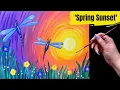 EP152 Spring Sunset easy dragonfly springtime acrylic painting tutorial for beginners