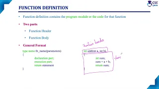 Function Definition Elements of User Defined Function Lec 88 C Programming Tutorials