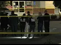 MILPITAS GUNFIRE Raw scene of Milpitas police gathering evidence of gun battle with suspect