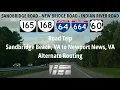 Road Trip Sandbridge Beach VA to Newport News VA Alternate Routing