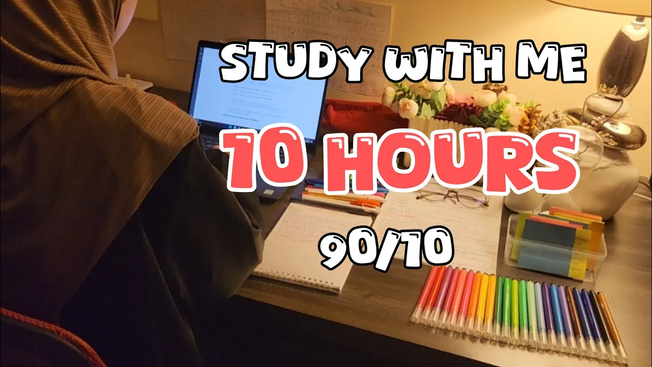 💡 10 ساعات مذاكرة 💻مع تقنية البومودورو90/10 + صوت المطر اليوم 15 من تحدي 60 | study with me pomodoro