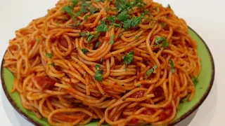 سر لذه مكرونة سباغيتي بصلصه الحمراء مثل المطاعم الكبرى لن تستغني عنها رروعه أسرع سباجيتي بدون لحم 