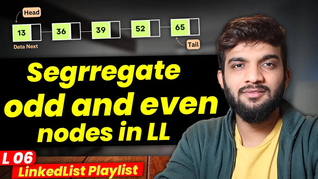 L6. Odd Even Linked List | Multiple Approaches - YouTube thumbnail