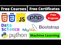 Udemy Free Certificate Courses HTML CSS Bootstrap JavaScript PHP Projects Python ML Online Classes