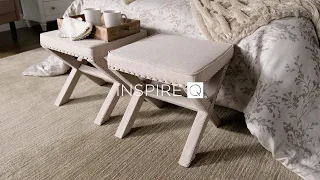 Parton Linen Fabric X-Base Nailhead 17 Inch Ottoman Bench by iNSPIRE Q Bold