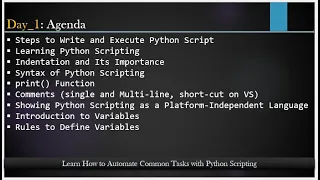 Day 1 Python Scripting For Automation Indentation Sytax print function Variables Rules