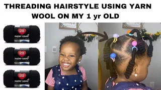 threading corkscrew twist hairstyle with yarn wool on my toddlers short hair yarnwool threading