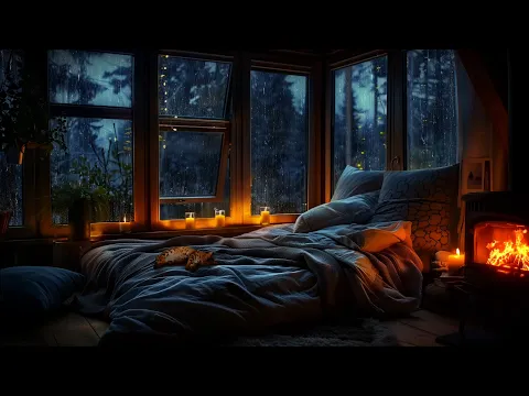 Download MP3 Thunderstorm Serenity - Cozy Bedside Fire \u0026 Rain Ambience