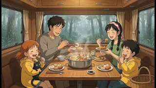 Cozy Camper in the Rainy Forest: Cooking Warm Fish Cake Soup | Ghibli-Style ASMR