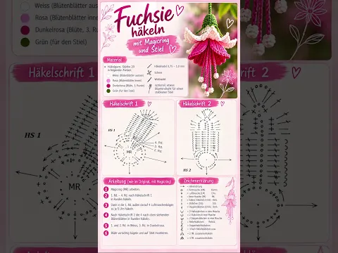 🌸 Fuchsie häkeln 🧶 | Wunderschöne Häkelblumen mit Knospen & Stiel selber machen