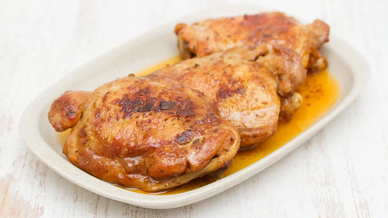 Healthy + Easy Baked Honey Mustard Chicken Thighs