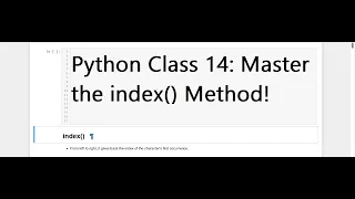 Python Class 14 Mastering the index Method in Python with Examples