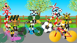 自転車に乗る踏切たち