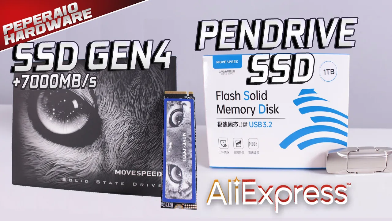 ESTE SSD DO ALIEXPRESS TEM UM CUSTO-BENEFÍCIO INCRIVEL.. MOVESPEED GEN 4 +7400 MB/s (+ Pendrive SSD)