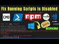 How to fix Running Scripts is disabled in Windows 10 Powershell Cmd or in VSCode in HINDI