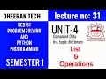 GE8151 PROBLEM SOLVING AND PYTHON PROGRAMMING PSPP Manojkumar Lectures list operations