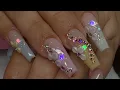 Full Set Acrylic Nails Soft Pastel Ombre Bling Design on client Real time