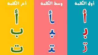 تعليم مواضع الحروف العربية   أول الكلمة   وسط الكلمة   أخر الكلمة   مع أمثلة لكل حرف   هيا نتعلم دندنها