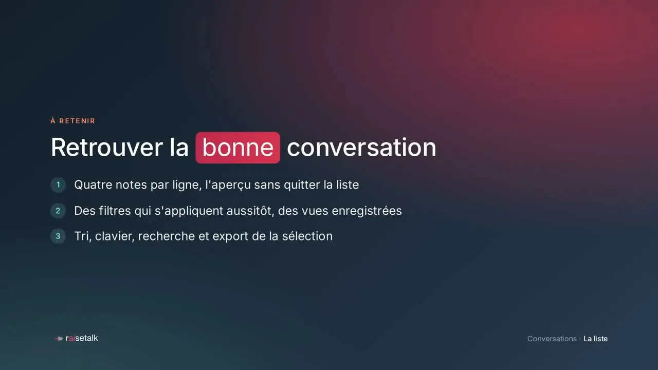 Korte video: de lijst met gesprekken en de filters ervan in de nieuwe interface van Raisetalk