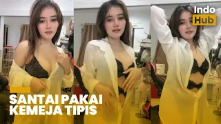 pesona elegan lidya danira pakai hem putih tipis u0026 daleman hitam