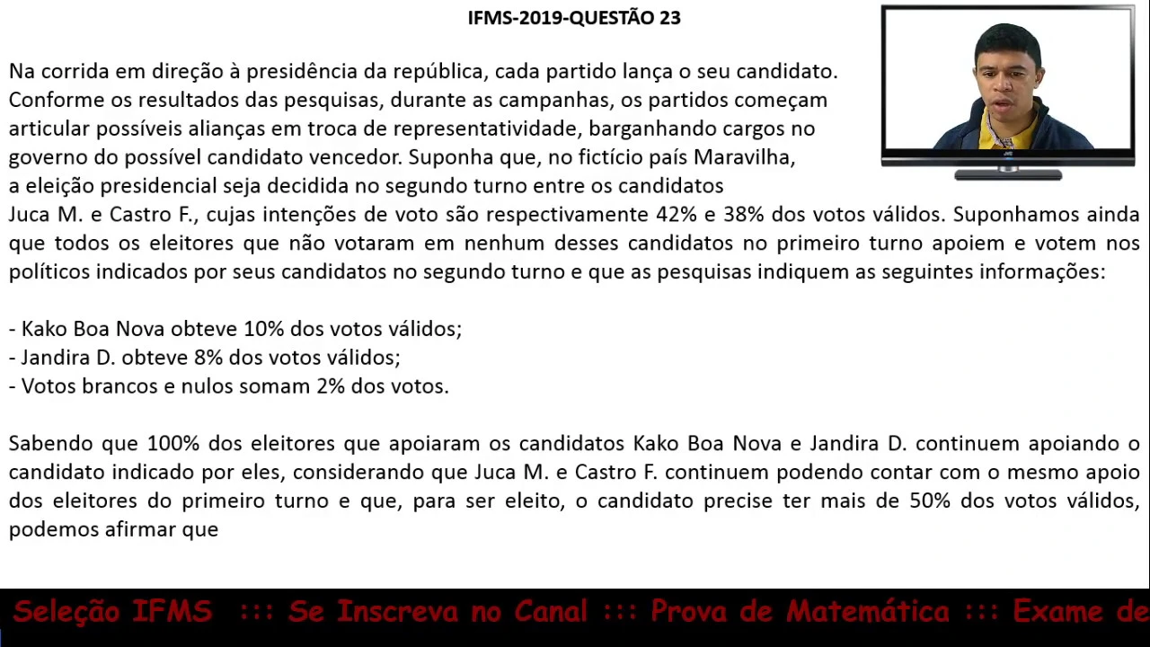 Porcentagem #IFMS 2019 Q23 Prova de Matemática Exame de Seleção