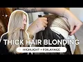 How to Highlight Thick Hair - Blonde Highlight Foilayage Hybrid Technique with Root Shadow EASY