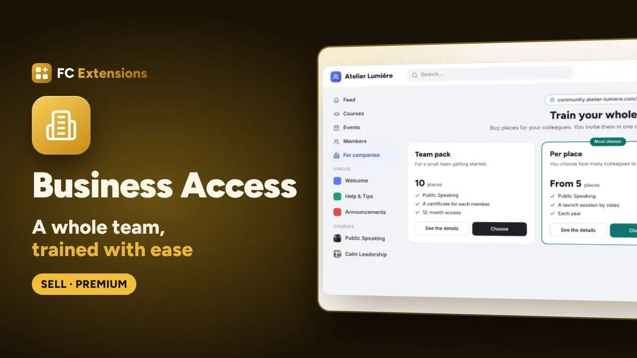 Business Access for FluentCommunity: sell course seats to whole teams