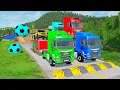 Double Flatbed Trailer Truck vs speed bumps|Busses vs speed bumps|Beamng Drive|1250