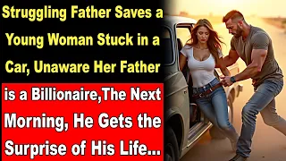Poor Father Saves a Young Woman Stuck in a Car, Unaware Her Father is a Billionaire, Next Morning