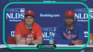 Phillies outfielder Johan Rojas talks ahead of Game 2 of the NLDS