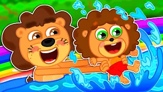 Lion Family | Learns to Swim! Swimming Song - Sing Along With Me! | Cartoon for Kids
