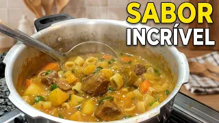 Sopa de macarrão,carne e legumes nutritiva com tempero caseiro natural ,nesse frio é td de bom