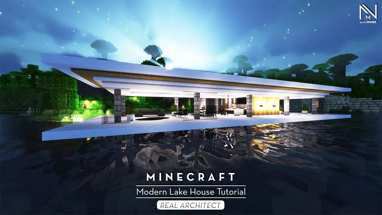 MINECRAFT: How to Build a MODERN LAKE HOUSE Tutorial (EASY)