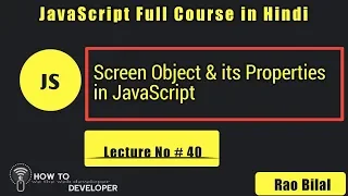 JavaScript Tutorials in Hindi Part 40 Screen Object in JavaScript and its Properties in