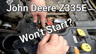John Deere Z335E Zero Turn Won t Start Just Clicks - No Sound Full Diagnosis Repair Wiring Harness