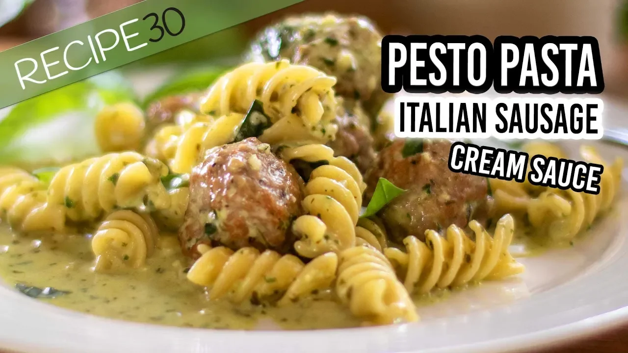 Easy Pesto pasta sausage meat balls in cream sauce