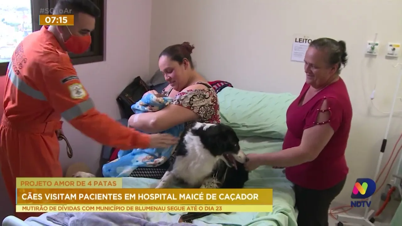 Projeto dos Bombeiros leva cães para entreter pacientes internados em hospital da cidade de Caçador