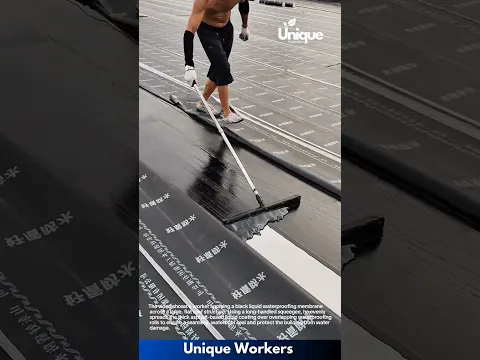 Flat Roof Waterproofing: Applying Liquid Asphalt Coating with Squeegee