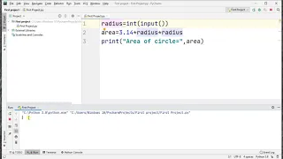How to find AREA of CIRCLE in Python using PyCharm by Nabeel Yousaf