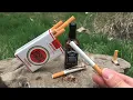 ASMR unboxing Lucky Strike cigarette on a beautiful stump