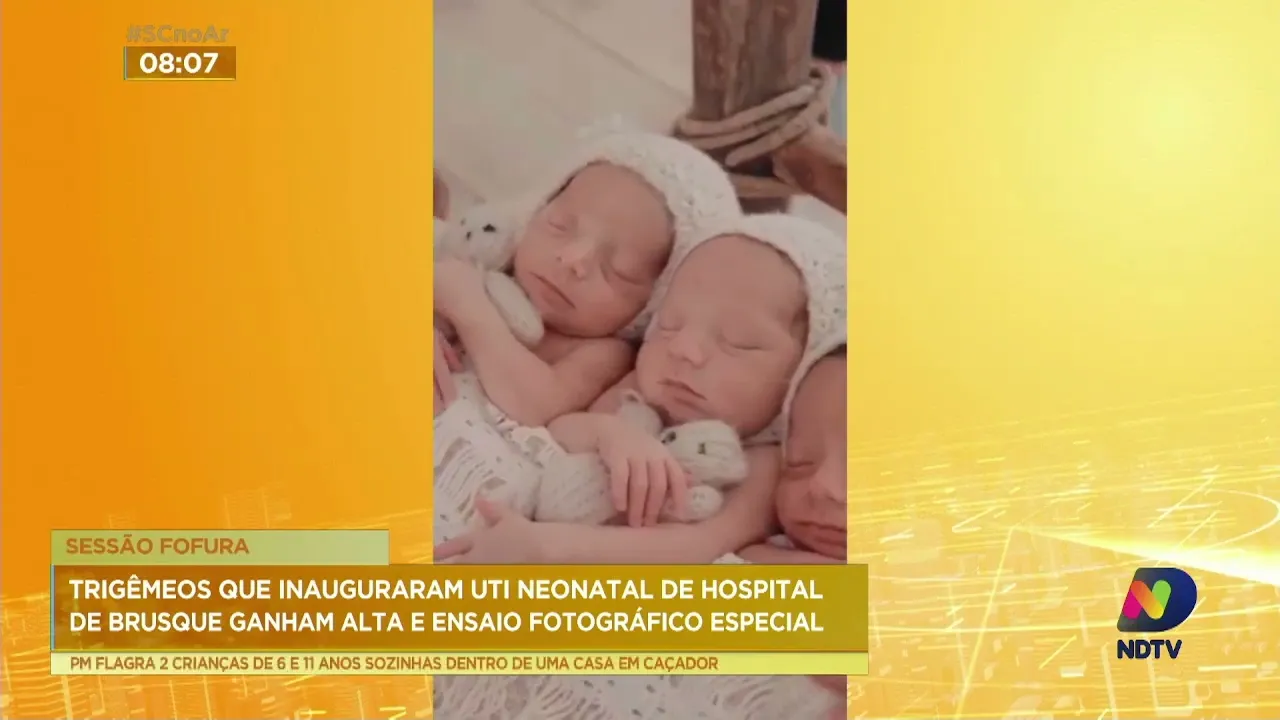 Primeiros trigêmeos da recém inaugurada UTI neonatal têm alta e ganham ensaio fotográfico