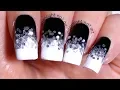 Easy Ombre Black and White Manicure with Silver Glitter - by Moonlight Nail Art