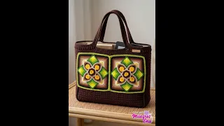 BOLSOS TEJIDOS A  CROCHET DE 4 CUADROS CON EL CUADRADO DE COLORES N° 79