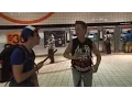 Guy being interviewed needs to pee