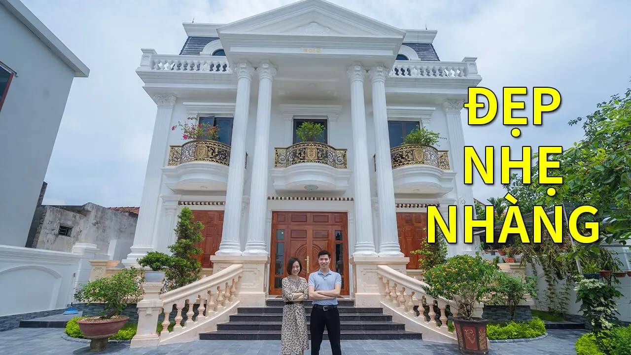 Review thiết kế biệt thự 2 tầng tân cổ điển kết hợp sân vườn