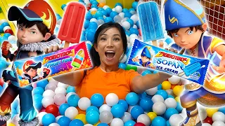 BERBURU ES KRIM BOBOIBOY DI KOLAM BOLA PLAYGROUND ! BOBOIBOY SOPAN FROSTFIRE GENTAR